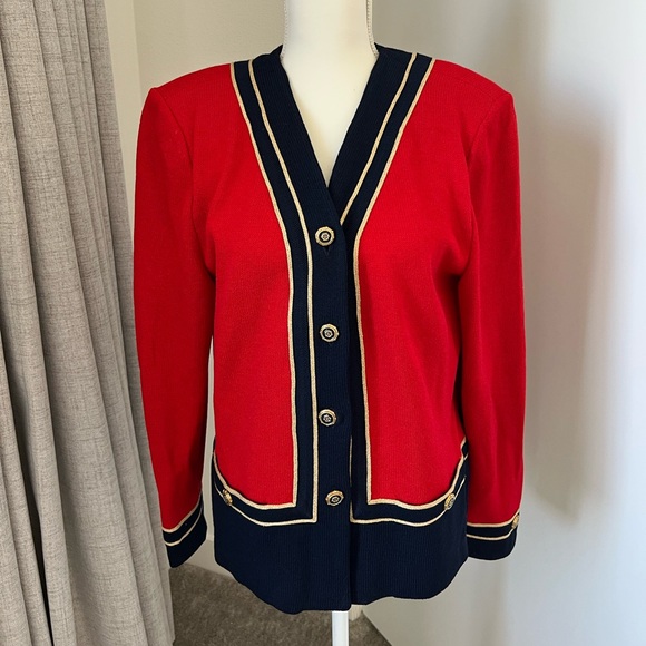 St. John Jackets & Blazers - St. John Red and Navy Cardigan